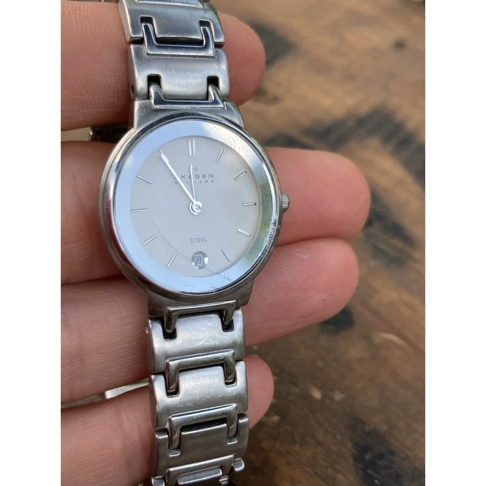 Skagen Denmark 695SSX Women's Stainless Steel Watch Silver Dial Date Quartz